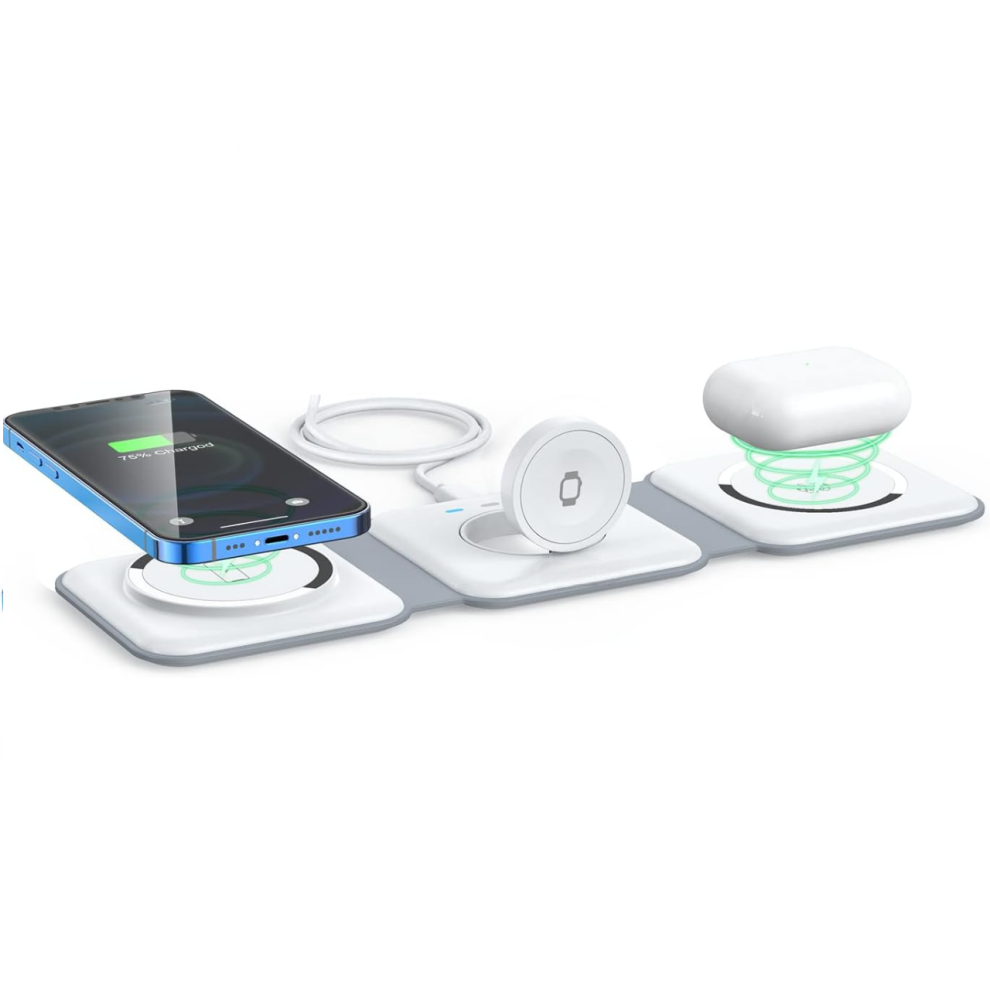 Wireless Charger 3In1,Magnetic Travel Wireless Charging Station Multiple Devices,Compatible For Iphone(White) White 6976918065445