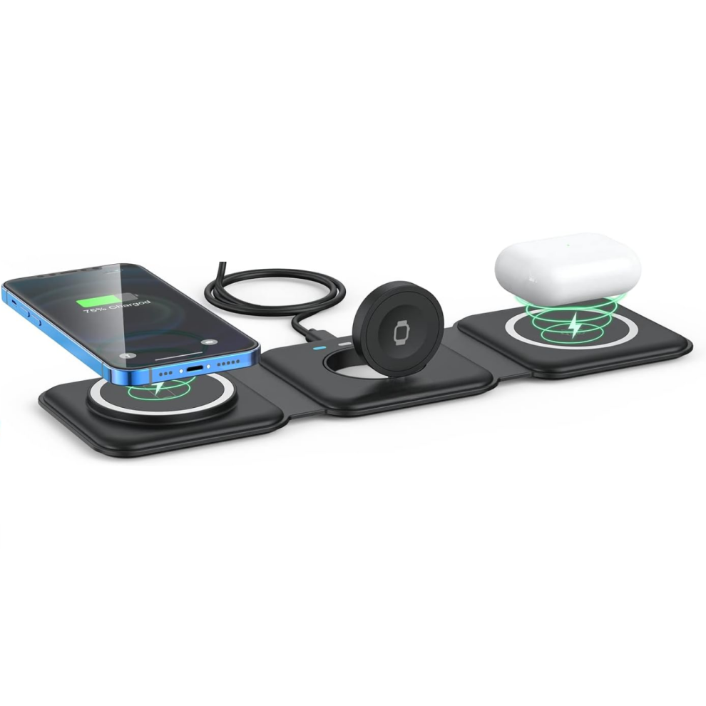 Wireless Charger 3In1,Magnetic Travel Wireless Charging Station Multiple Devices,Compatible For Iphone(Black) Black 6976918065452