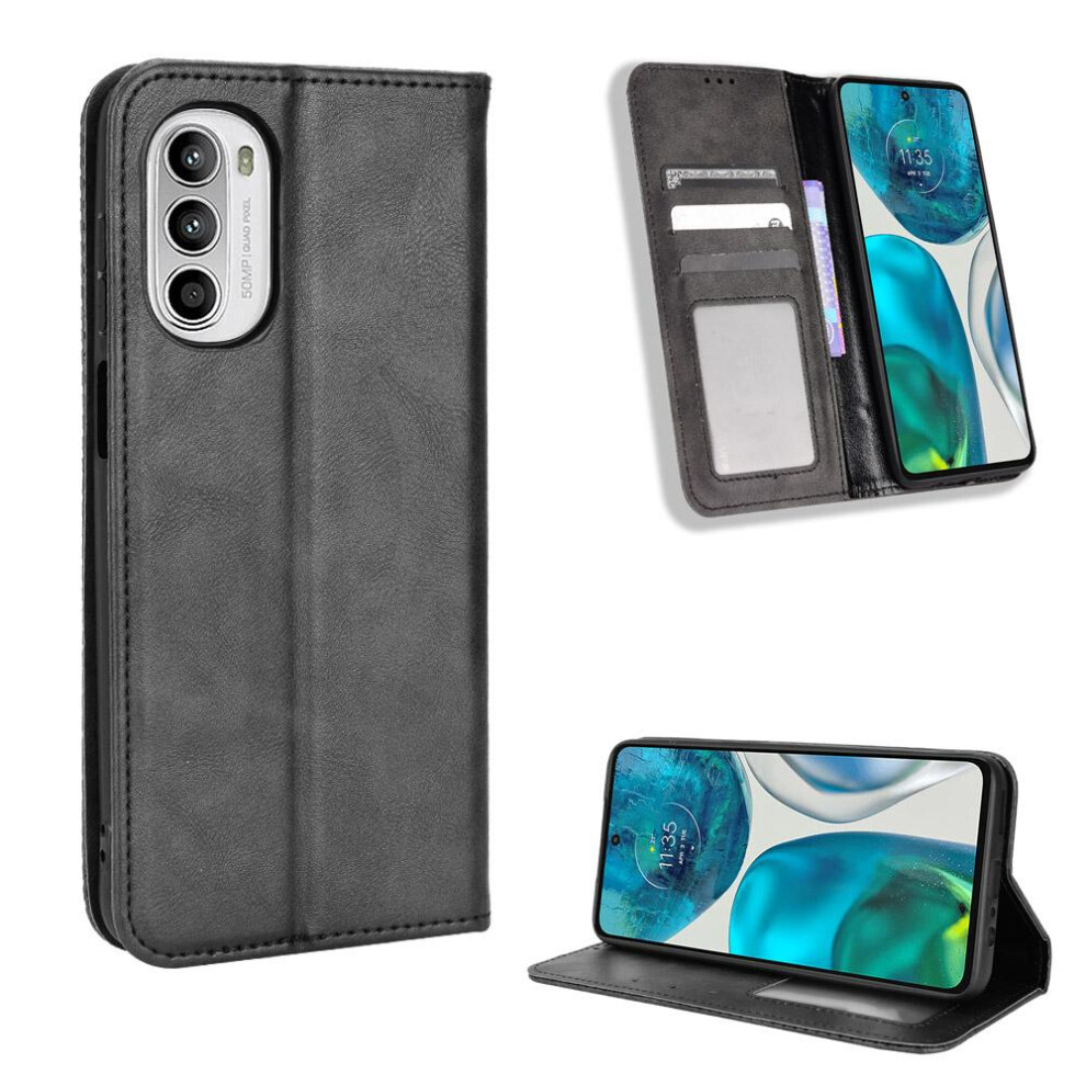 (Black) Case For Motorola Moto G82 5G/G52 4G Wallet Magnetic Closure Pu Leather Black 764563782642