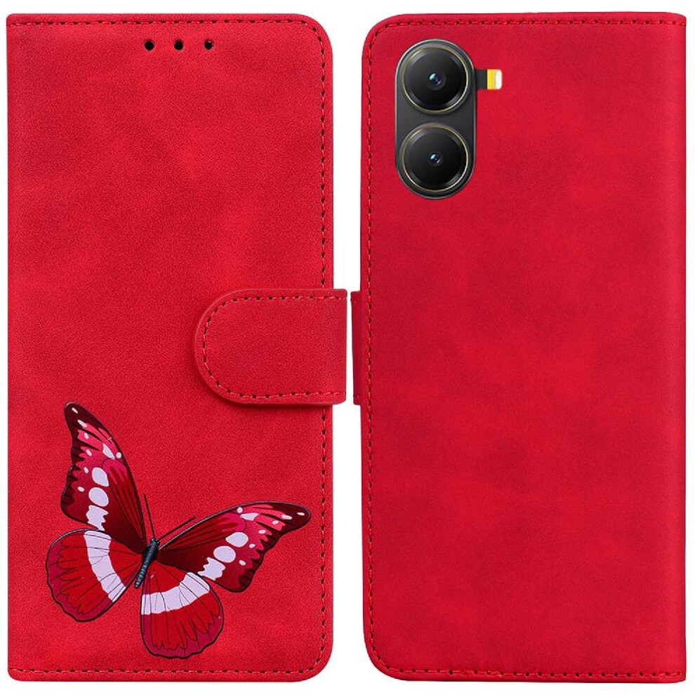 (Red) Case For Xiaomi Poco X7 Pro 5G Card Slots Color Printed Wallet Flip Folio Cover Butterfly Red 764563783380