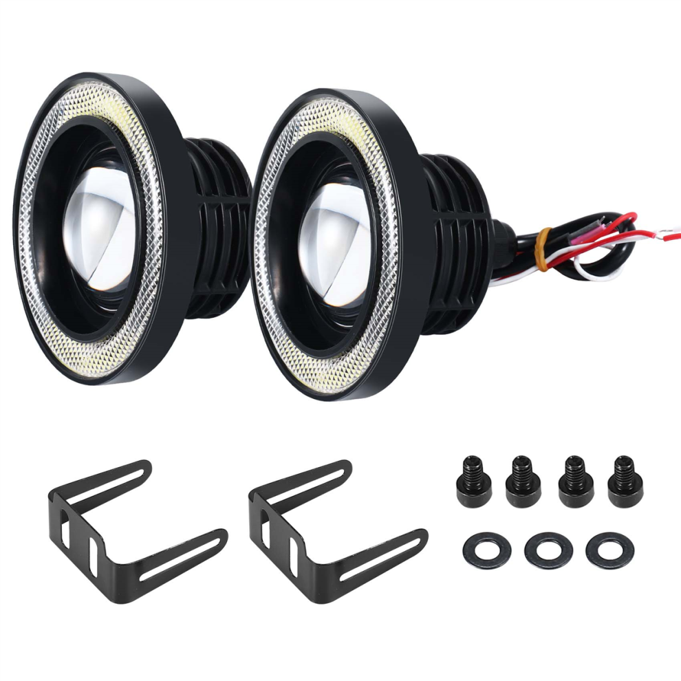 2Pcs Car Universal 3.5 Inch Cob Angel Eye Fog Lights Headlights White 4851839516783