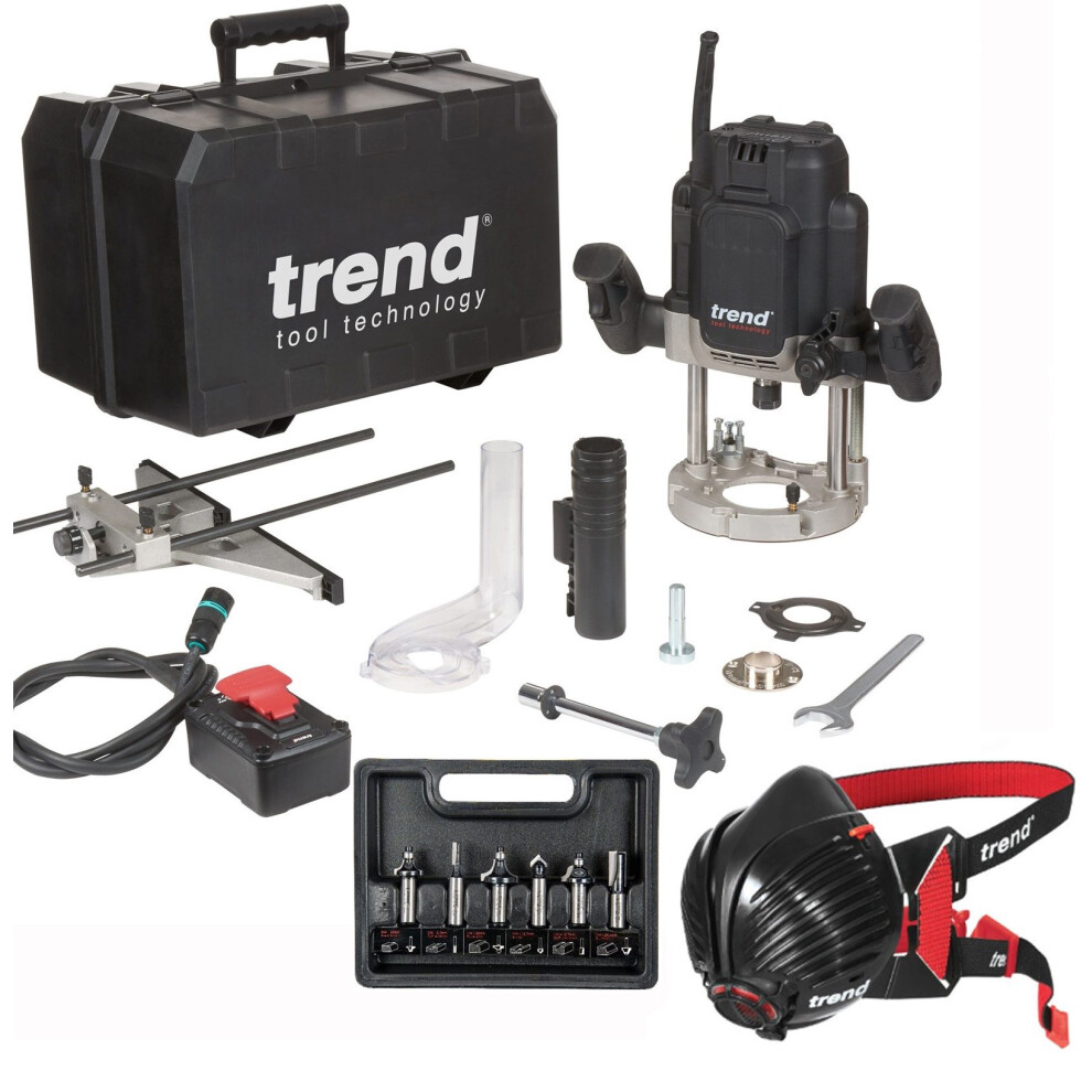 Trend T14EK 2300W Variable Speed Plunge Router 240V 6pc Cutter Set Stealth Mask