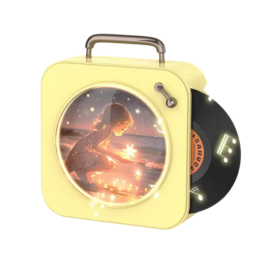 Vintage Bluetooth Vinyl Record Small Stereo Home CD Player Yellow