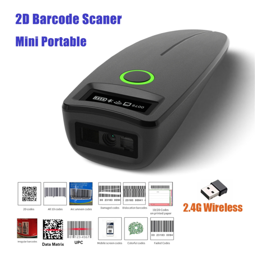 Mini leitor de código de barras sem fio Bluetooth portátil 1D 2D QR Code 1