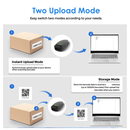 Mini leitor de código de barras sem fio Bluetooth portátil 1D 2D QR Code 2
