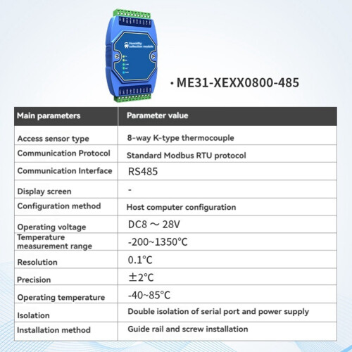 8 Way Temperature Acquisition Module Modbus RS485 PT100 RTD Gateway 1