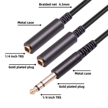 6,35 mm hane till 2 6,35 mm hona adapterkabel Y-splitter ljudkabel