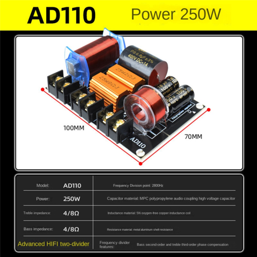 250W audiofrequentieverdeler met tweeweg hifi-luidsprekercrossover 1