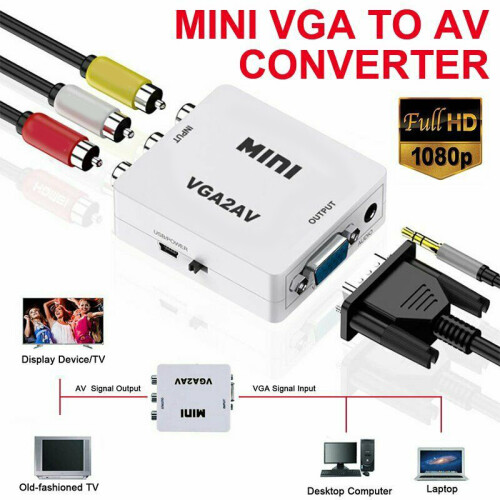 VGA naar AV Mini Converter Scaler Adapter Ondersteuning 1080P 1