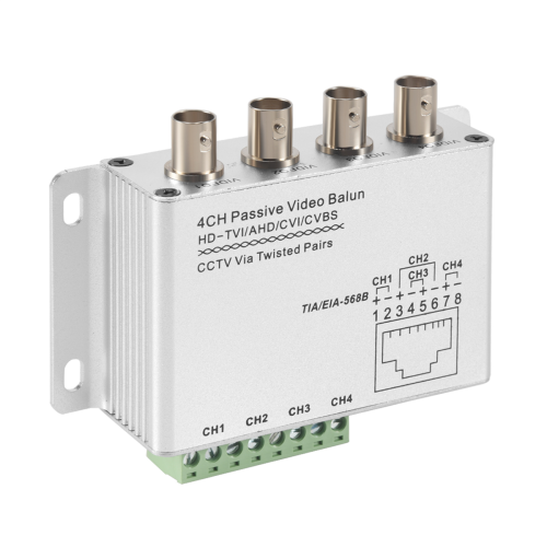UTP 4-kanals passiv video balun-transceiver 1