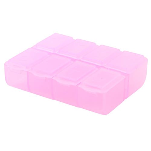 Plastic Rectangle 8 Compartments Medicine Pill Box Pink 1