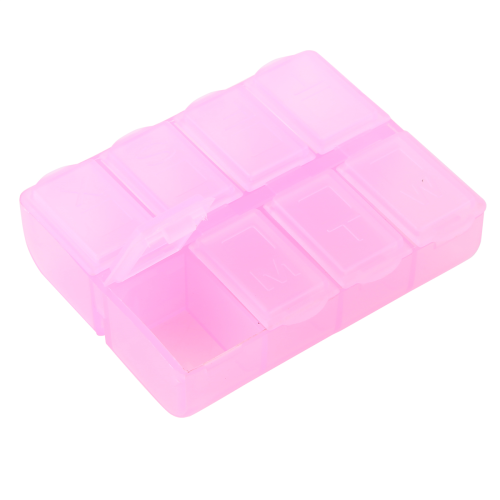 Plastic Rectangle 8 Compartments Medicine Pill Box Pink 2
