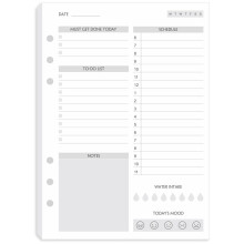 (Set mit 90 Blatt) A5 To-Do-Liste, Nachfllpapier, undatiert, Tagesplan, Tagesprioritten, Notizen und Wasser-Tracker, 6-Loch-Stanzer, 14,7 x 21,6 cm