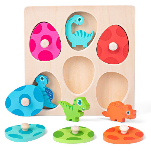 LZDMY Montessori dreven puzzle pro batolata 1-3 Dinosaur vejce Dreven ...