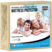 Coprimaterasso impermeabile Utopia Bedding Twin XL, coprimaterasso in spugna di alta qualit , 200 g/m , traspirante, con tasche elastiche (beige)