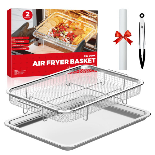 Cestello Rack In Rete Per Friggitrice Ad Aria - Antiaderente, Lavabile In Lavastoviglie, Forma Rettangolare