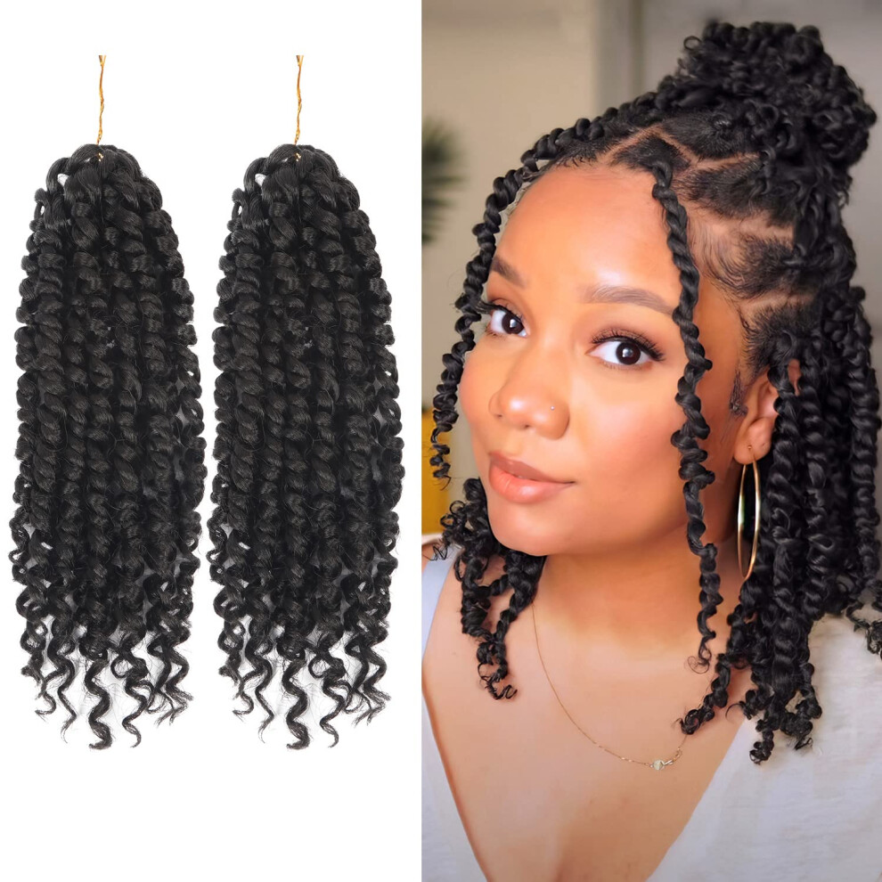 Lot De 2 Tresses Au Crochet Passion Twist De 10 Pouces, Cheveux Courts Pré-TorsadéS, Noirs Naturels, Pré-BoucléS, Style BohèMe-image