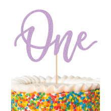 MYAMPED Topper pentru tort pentru prima zi de na?tere - Violet cu sclipici One Sign Materiale pentru decorarea torturilor pentru prima aniversare