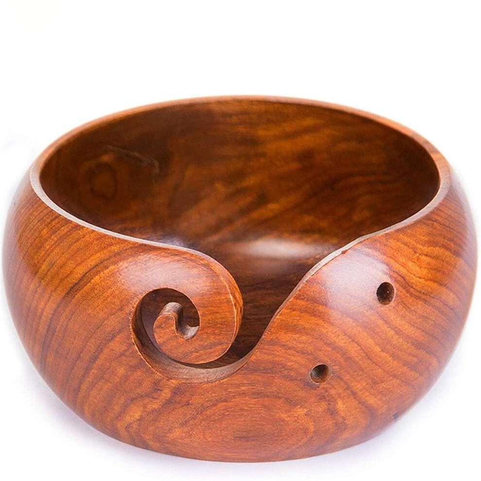 Joyeee Filo Bowl In Legno Per Maglieria E Uncinetto, Ciotola Per Filo In Legno Con Fori Intagliati-image
