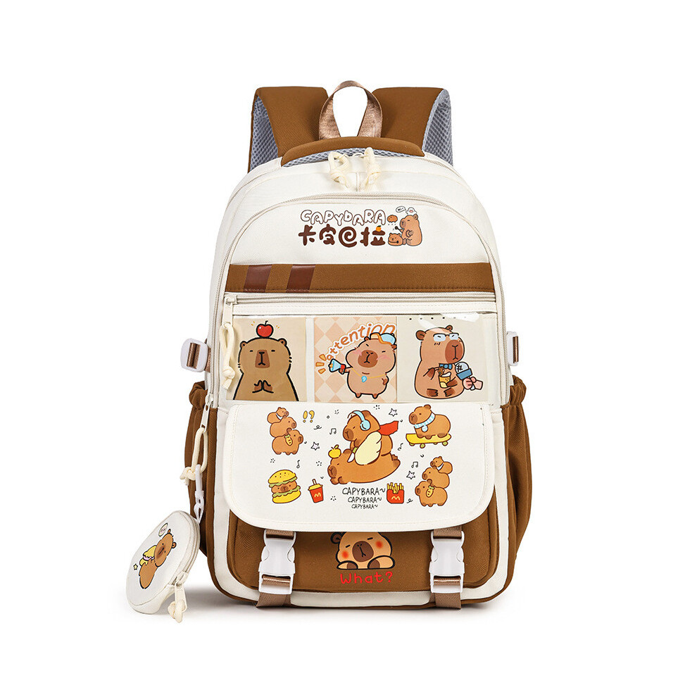 (Brown) Fashion Style Street Capybara Backpack With Waterproof Nylon School Learners For-image-OPC-PHQQXNN-NEW