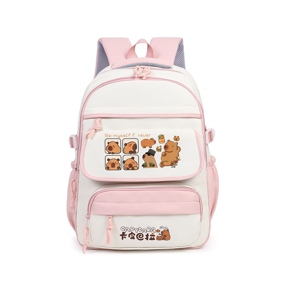 (Pink) Unisex Capybara Cartoon Backpack With Adjustable Straps For School Daycare And-image-OPC-PHQQYDS-NEW