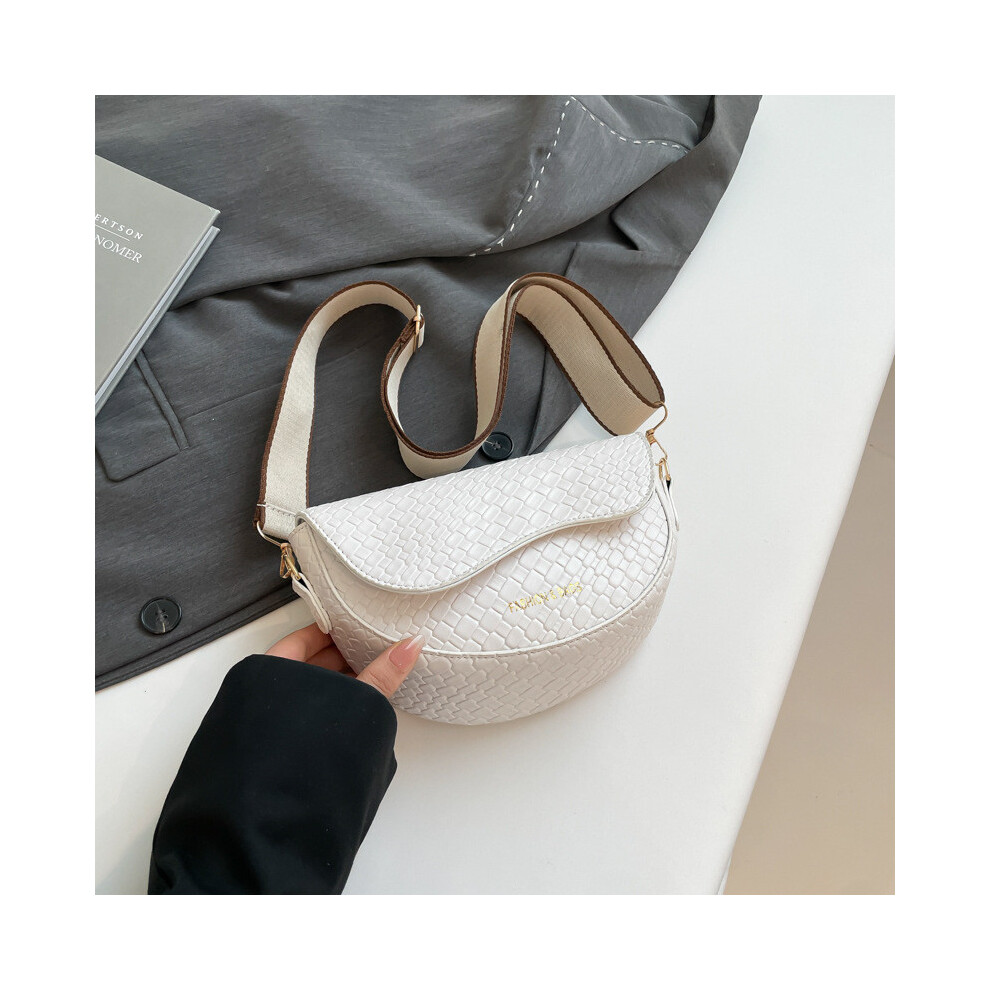 (White) Color Fashion Solid Woven Texture Women Single Shoulder Saddle Bag Use Daily For-image-OPC-PHQQZBN-NEW