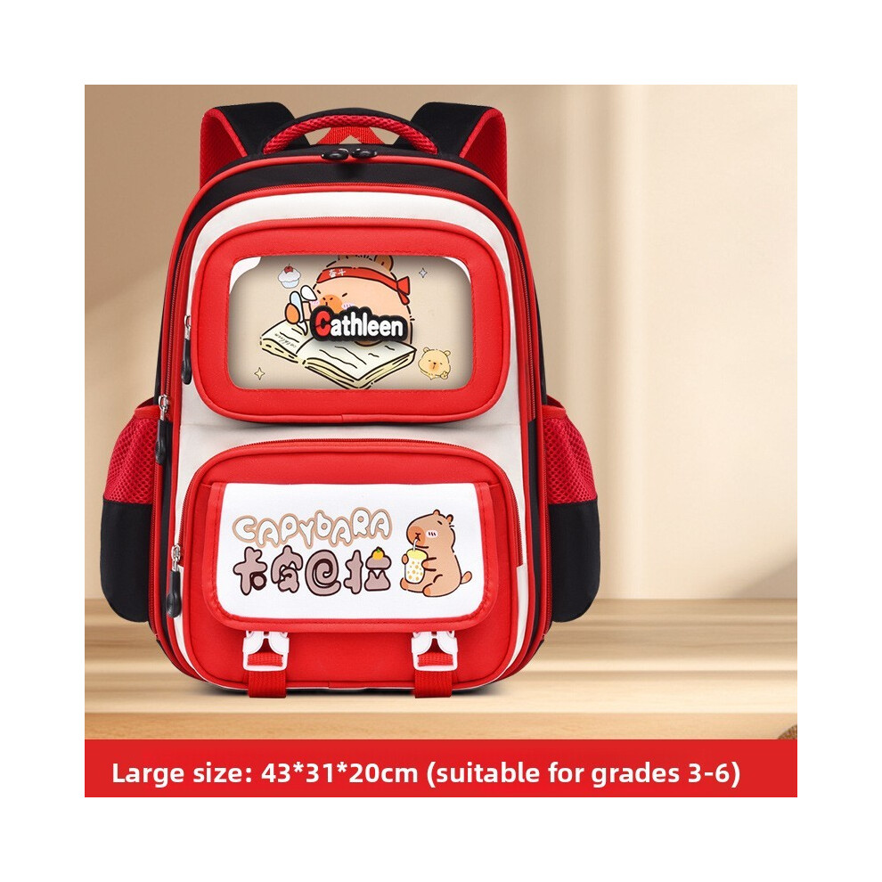(Red, Large) Capybara Cartoon Learning Printed Children Large Capacity School Backpack For-image-OPC-PHQR6GW-NEW