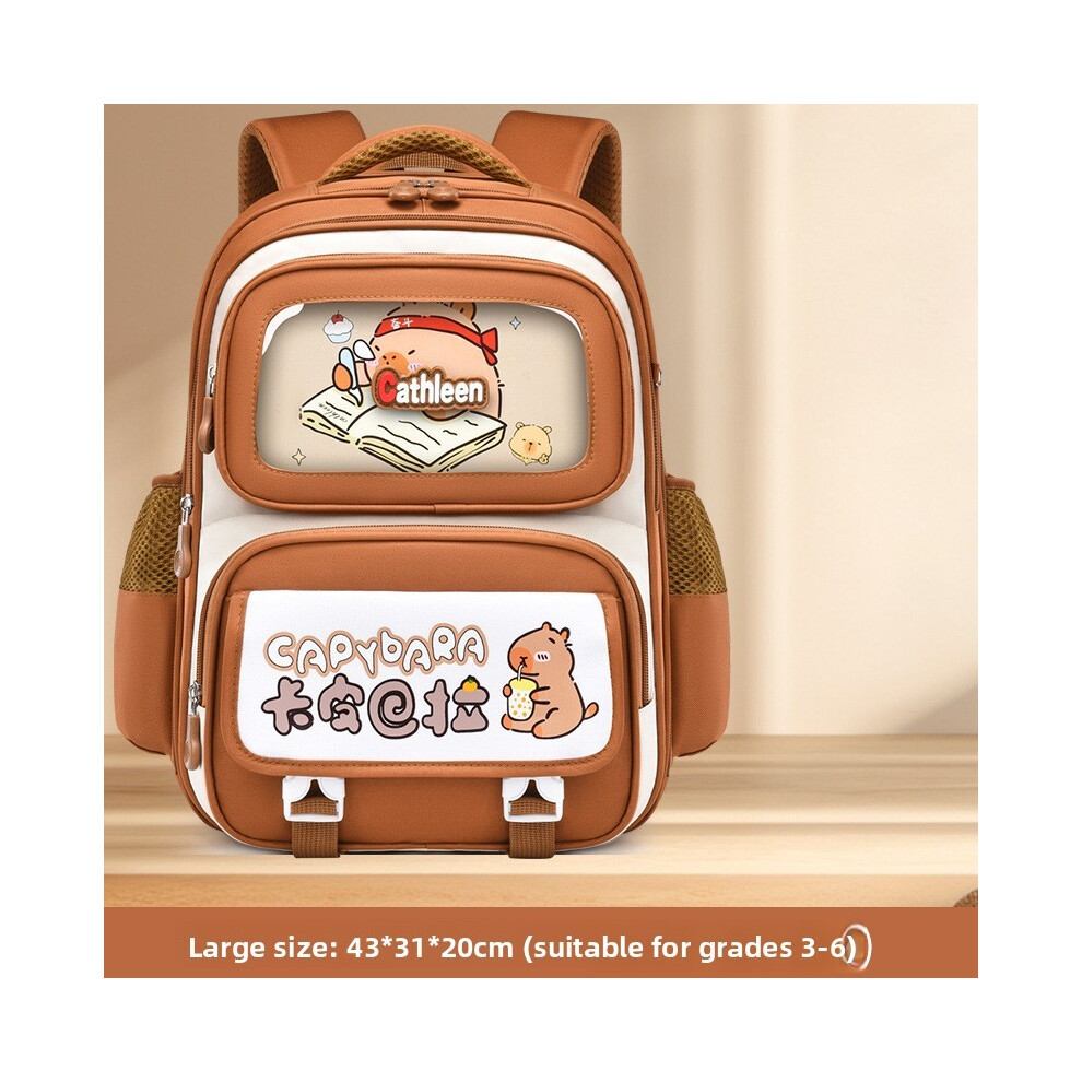 (Brown, Large) Capybara Cartoon Learning Printed Children Large Capacity School Backpack For-image-OPC-PHQR6GP-NEW