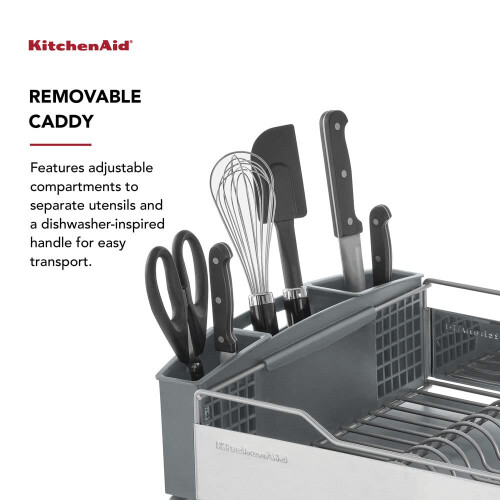 KitchenAid KitchenAid Large Capacity Full Size  Rust Resistan Dish Rack Angled Drain Board and Removable Flatware Caddy  Light Grey 2