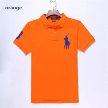 (Orange, L) Men's Custom Fit Polo Shirt Cotton Short Sleeve Large Pony Polo Top