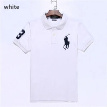 (White, M) Men's Custom Fit Polo Shirt Cotton Short Sleeve Large Pony Polo Top
