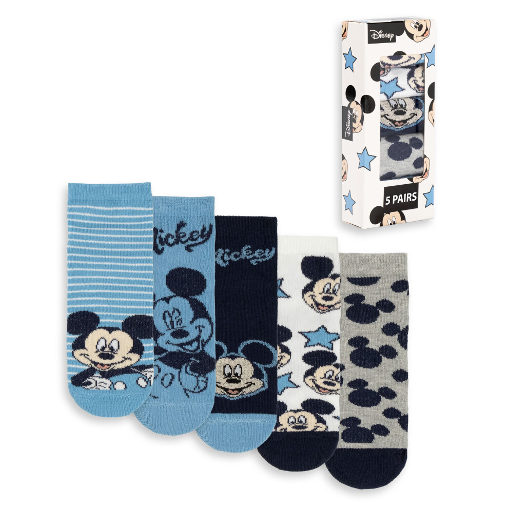 (6-8.5 UK Child) Disney Calf Socks Set of 5 (Boys Blue)