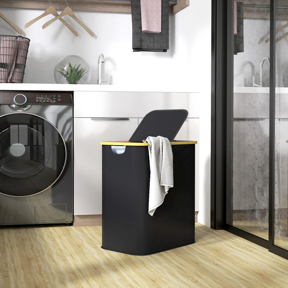 HOMCOM 80L Collapsible Laundry Hamper, Washing Basket for Bathroom, Black