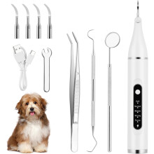 Tandsteenverwijderaar voor huisdieren, ultrasone tandreiniger voor hond en kat, met 5 reinigingsmodi, 4 reinigingskoppen en led-tandreiniging