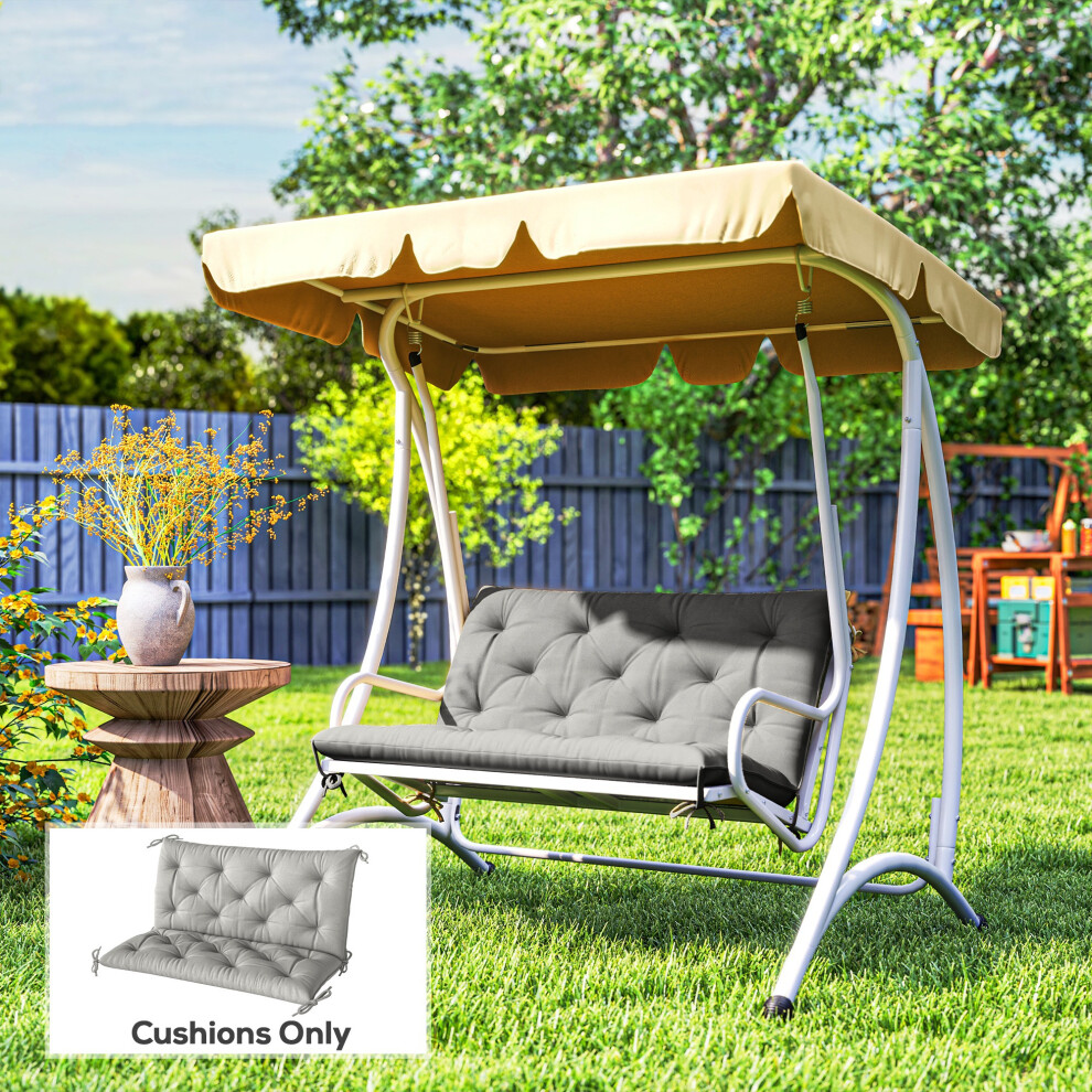Outsunny (Grey) 2 Seater Garden Bench Cushion Outdoor Seat Pad With Ties