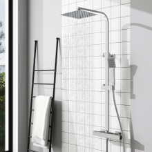Bathroom Thermostatic Exposed 8-inch Square Shower Head and Handheld