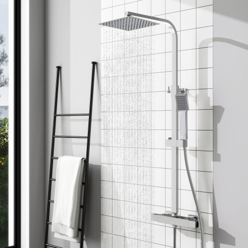 AICA Bathroom Thermostatic Exposed 8-inch  Square Shower Head and Handheld