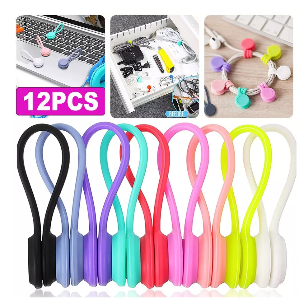 12X Organiser Magnetic Cable Ties Holder Clip Winder Headphone Earphone Cord Hot 6963793831074