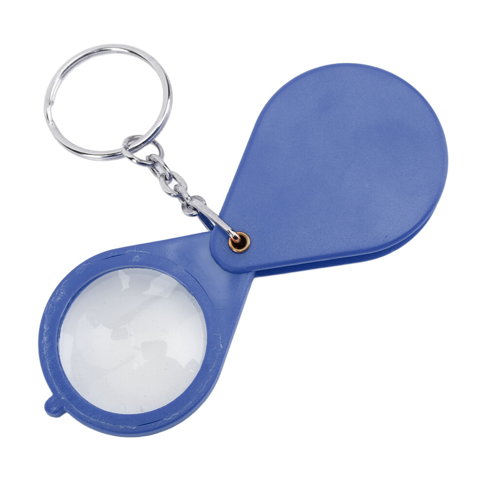 Blue Magnifier Keychain 10X Magnification Foldable Portable Mini Magnifying Glass With Key Ring For Outdoor Reading