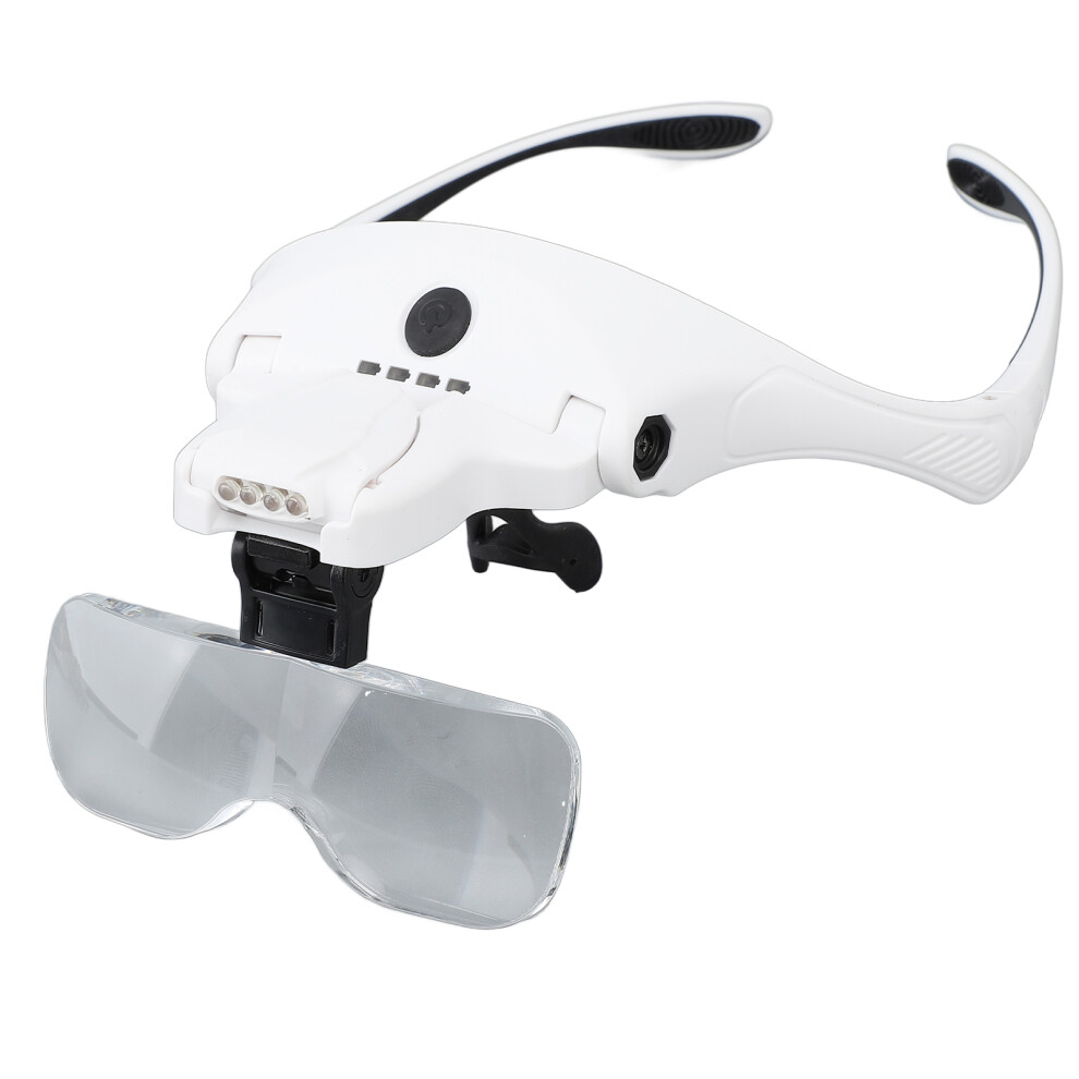 Rechargeable Headband Magnifier Hands Free Head Magnifying Glasses with 4 LED Lights 5 Detachable Lenses for Close Work