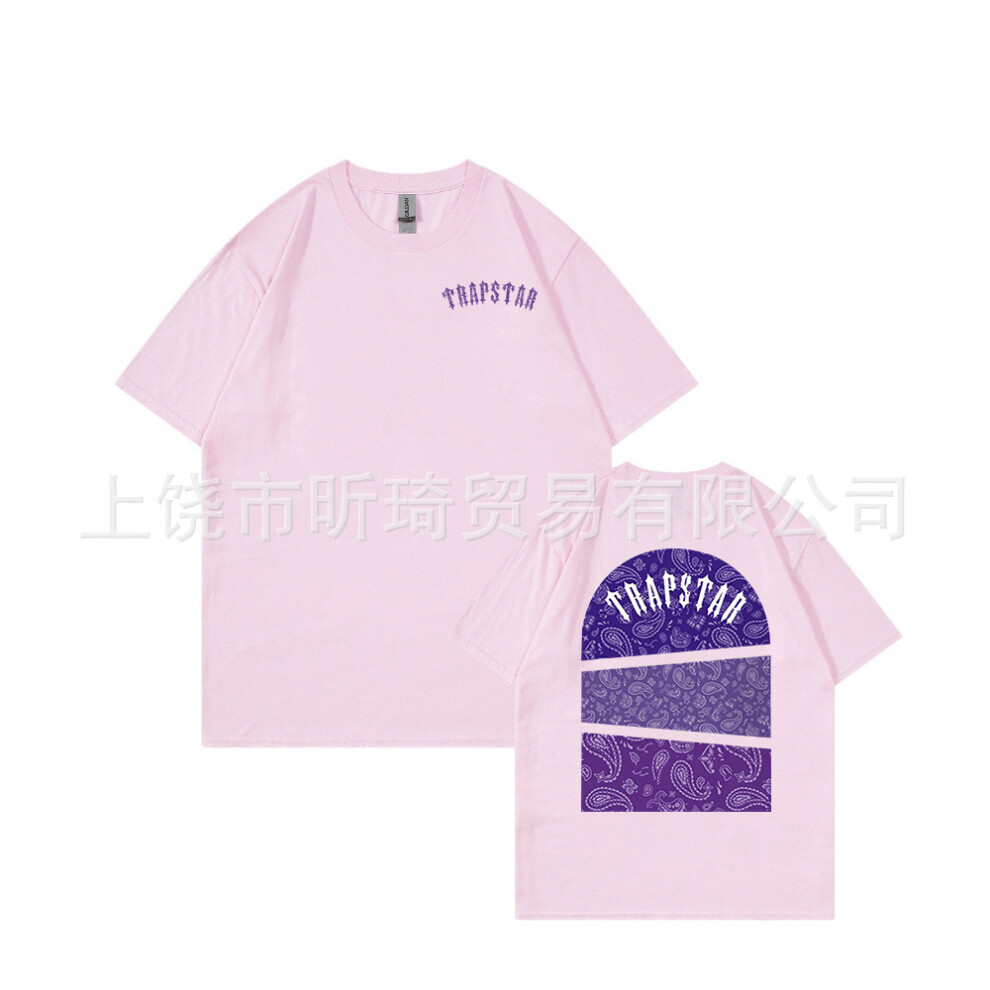 (Pink [Purple Label], S) Trapstar Summer New Printed Cotton T-Shirt, Loose and Fashionable Short Sleeve Street Style for Men and Women-image-OPC-PHQSCDP-NEW