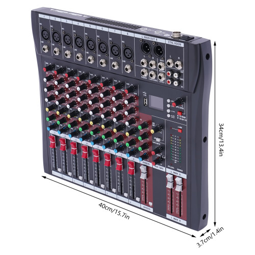 8 Channel Audio Mixer,48V Phantom Power DJ Mixer W/ LCD Display 1