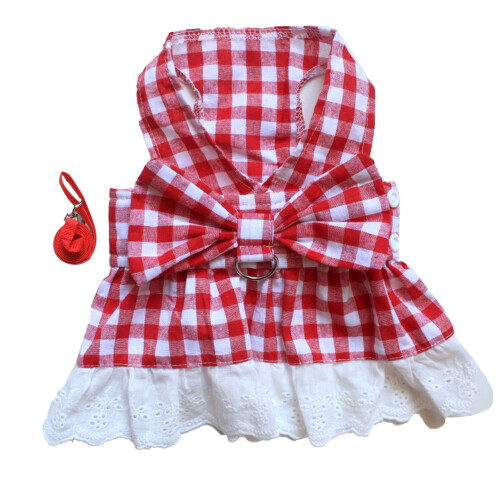 Kariertes Hundekleid Leine-Set Größe S Rot Polyester 1