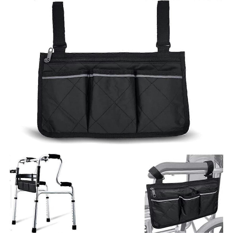 (As show, One size) Armrest Bag for Elderly Safe Mobility Aid Wheelchair Accessories Storage Bag Waterproof and Durable with Two Reflective Strips Fit