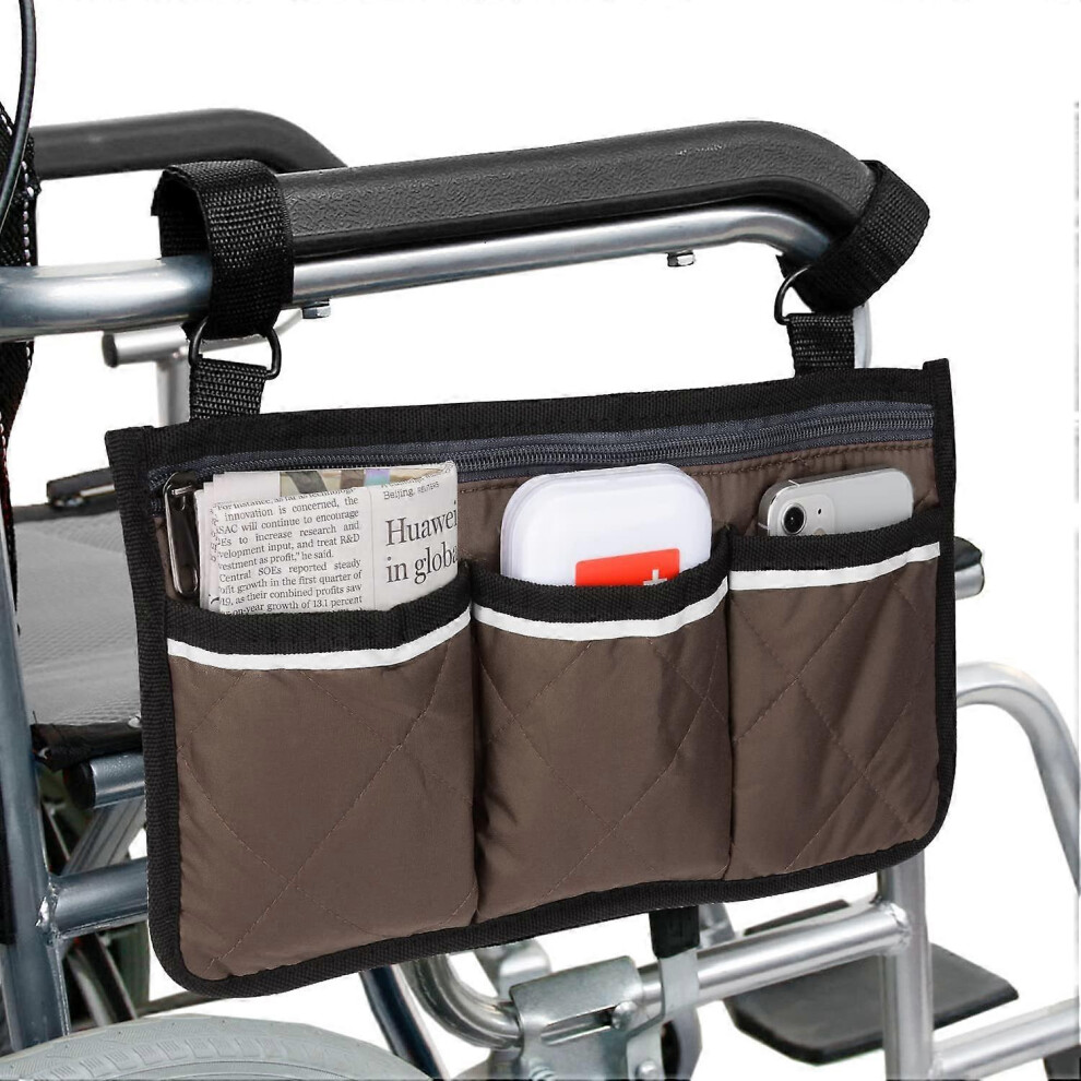 (As show, One size) Wheelchair Armrest Side Bag, Walker Organizer Bag with Reflective Strips Waterproof Storage Bags for Wheelchair, Mobility Scooter,