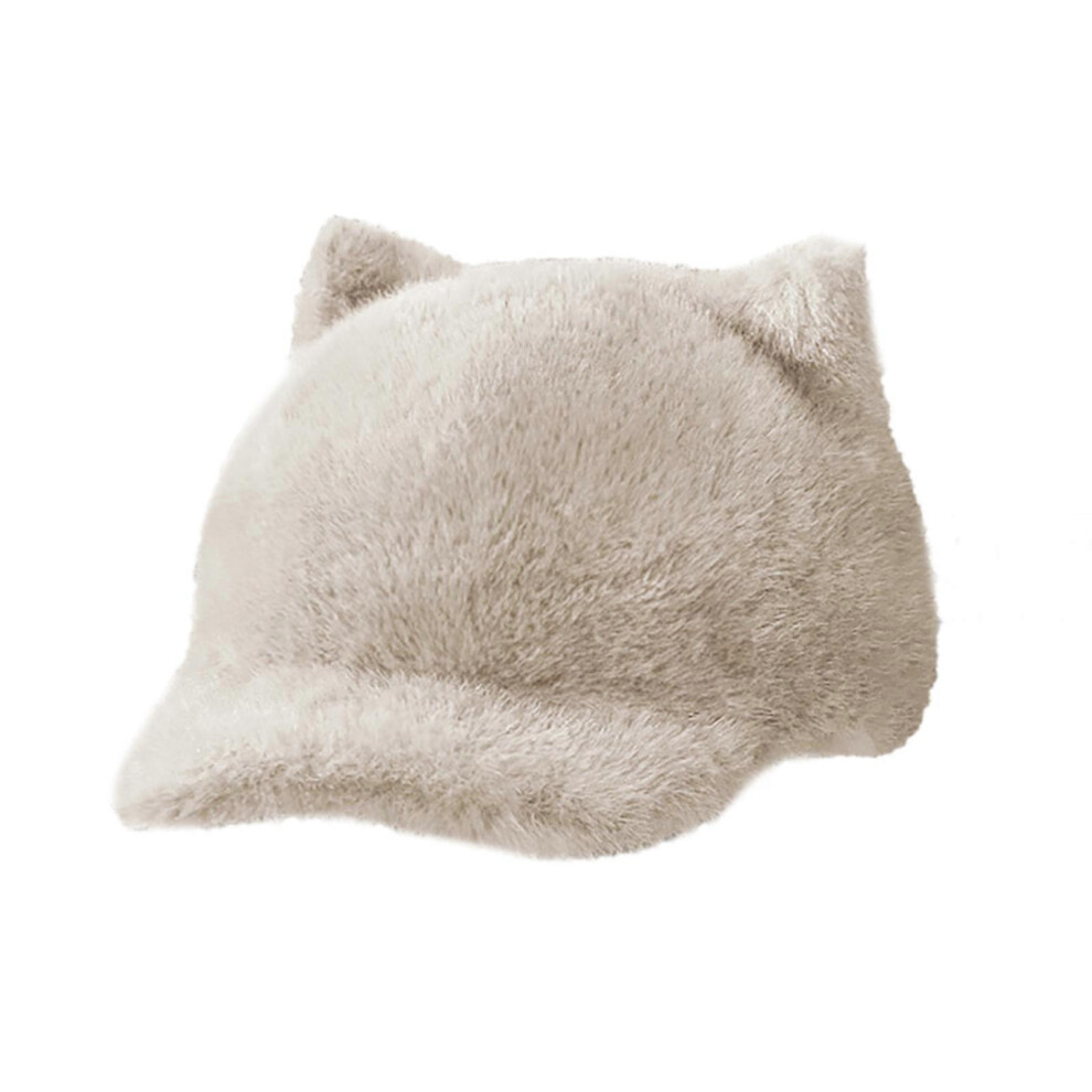 (Gray, One Size) Women Baseball Hat Cartoon Kitten Ear Lovely Ear Fun Furry Hat For Idol Concert Shows Breathable Hat For Adults Beige 3081097233363