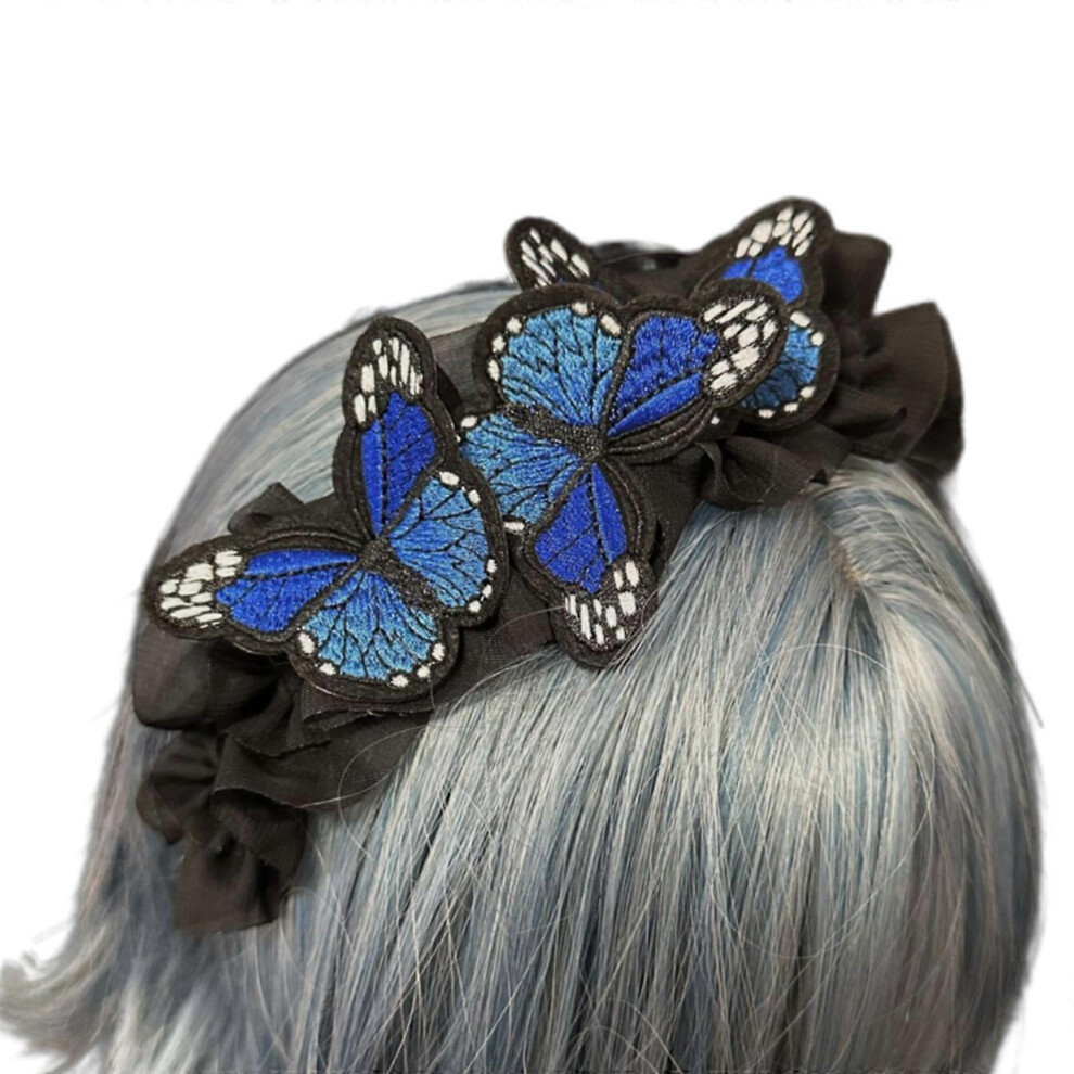 (Black Gray, One Size) Elegant Butterfly Headbands Sweet Girls Lolitas Hair Hoop Multipurpose Headwear For Parties Or Daily Wear Blue 3081097234612