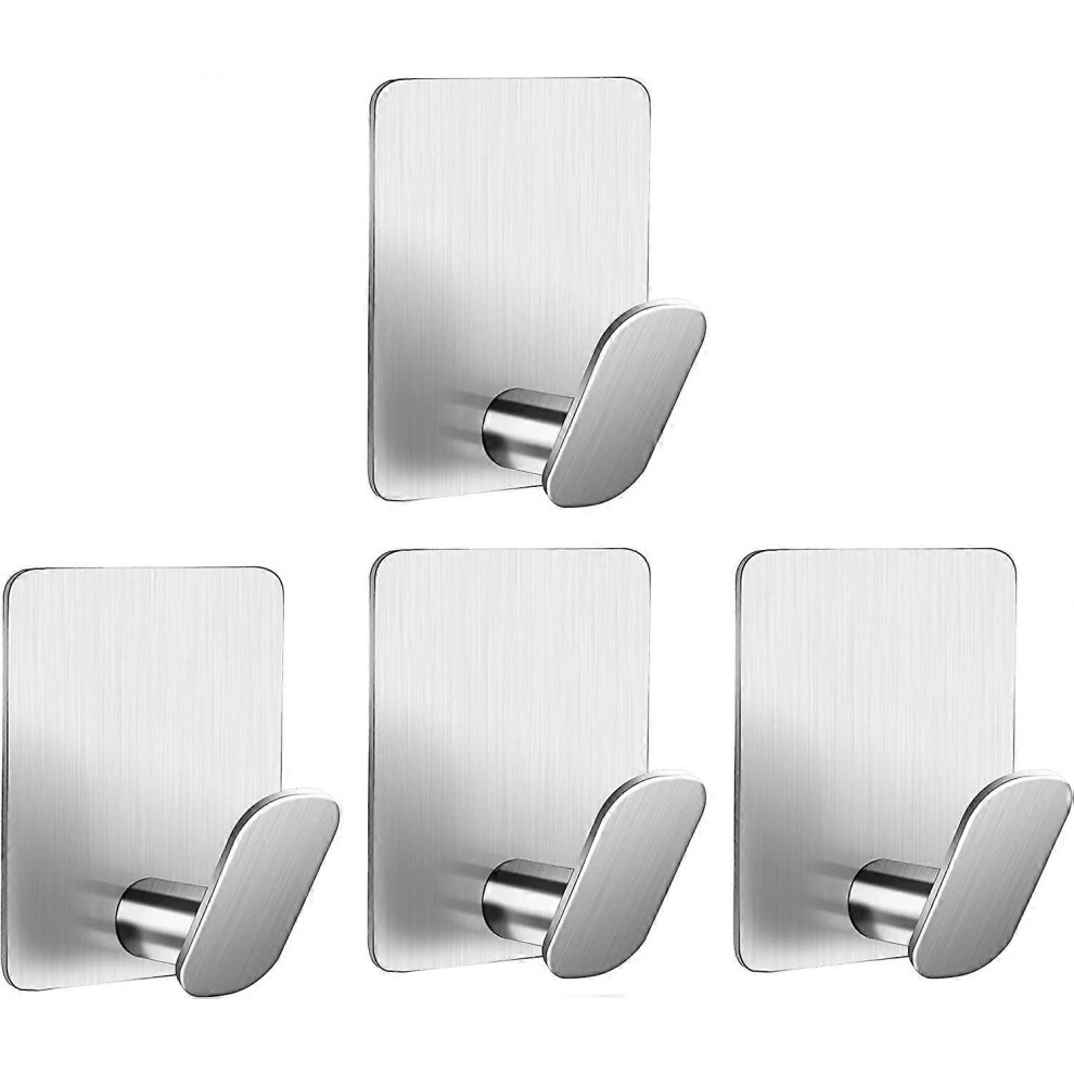 (As show, One size) Pack of 4 towel holders without drilling, adhesive hooks, self-adhesive towel hooks, without drilling, wall hooks, stainless steel