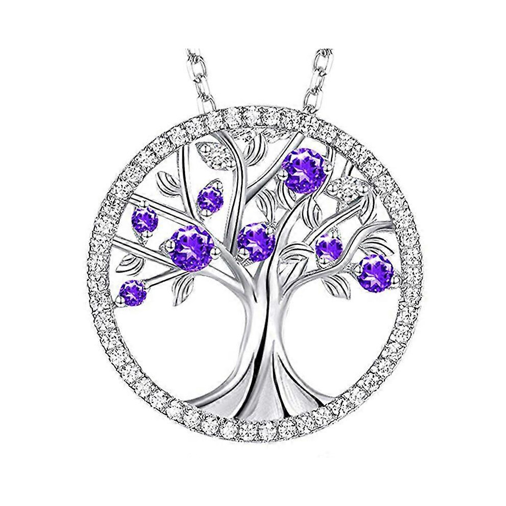 (As show, One size) Tree of Life Necklace for Women February Birthstone Amethyst Necklace Birthstones Jewelry Mom Wife Christmas Birthday Gifts