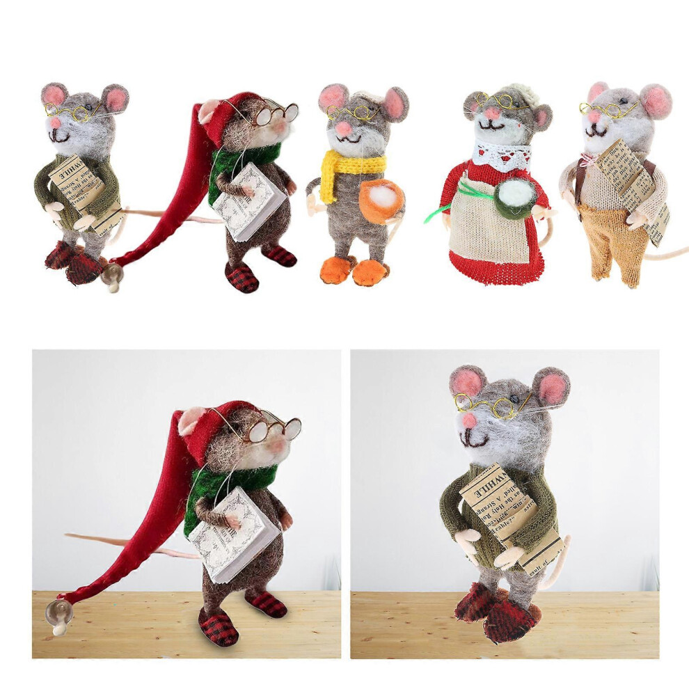 (Teacup Mouse, One Size) Christmas Needle Felted Mouse Dolls Wool Felt Mice Figurine Ornament Needle Felting Animal Figure Toy Christmas Decors 3081097231505